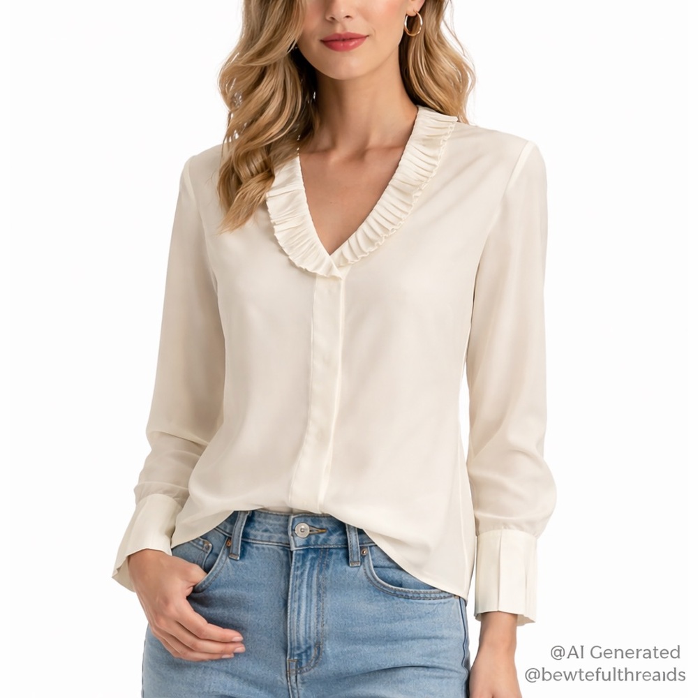 Romantic Boho Cream Ruffle Blouse Soft Feminine Prairie Chic M–L